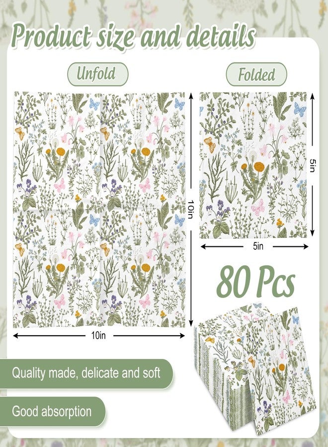 JarThenaAMCS مناديل ورقية خضراء مزخرفة بنقوش زهور برية عتيقة من JarThenaAMCS، 80 قطعة، للاستخدام مرة واحدة، مثالية لتزيين طاولات حفلات الربيع والصيف. - Image 2